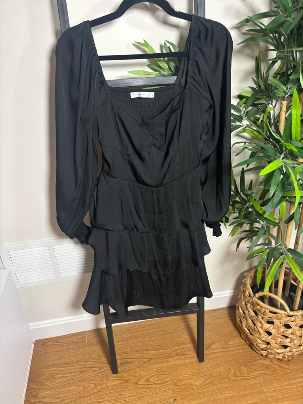 Altar’d State Black Tiered Ruffle Mini Dress with Sweetheart Neckline - Picture 2 of 4